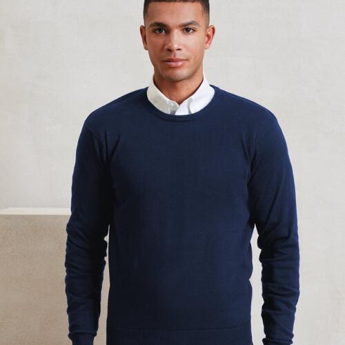 Crew neck cotton-rich knitted sweater Thumbnail