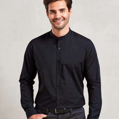 Banded collar grandad long sleeve shirt Thumbnail